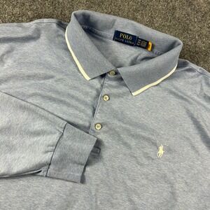Polo Ralph Lauren Long Sleeve Polo Mens 2XB Blue Heathered Cotton Big & Tall